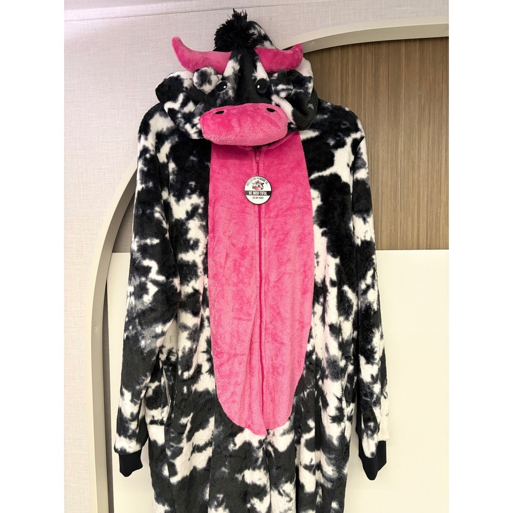 Cow Print Costume Union Suit  One Piece Women Easy Halloween  3X Black Pink